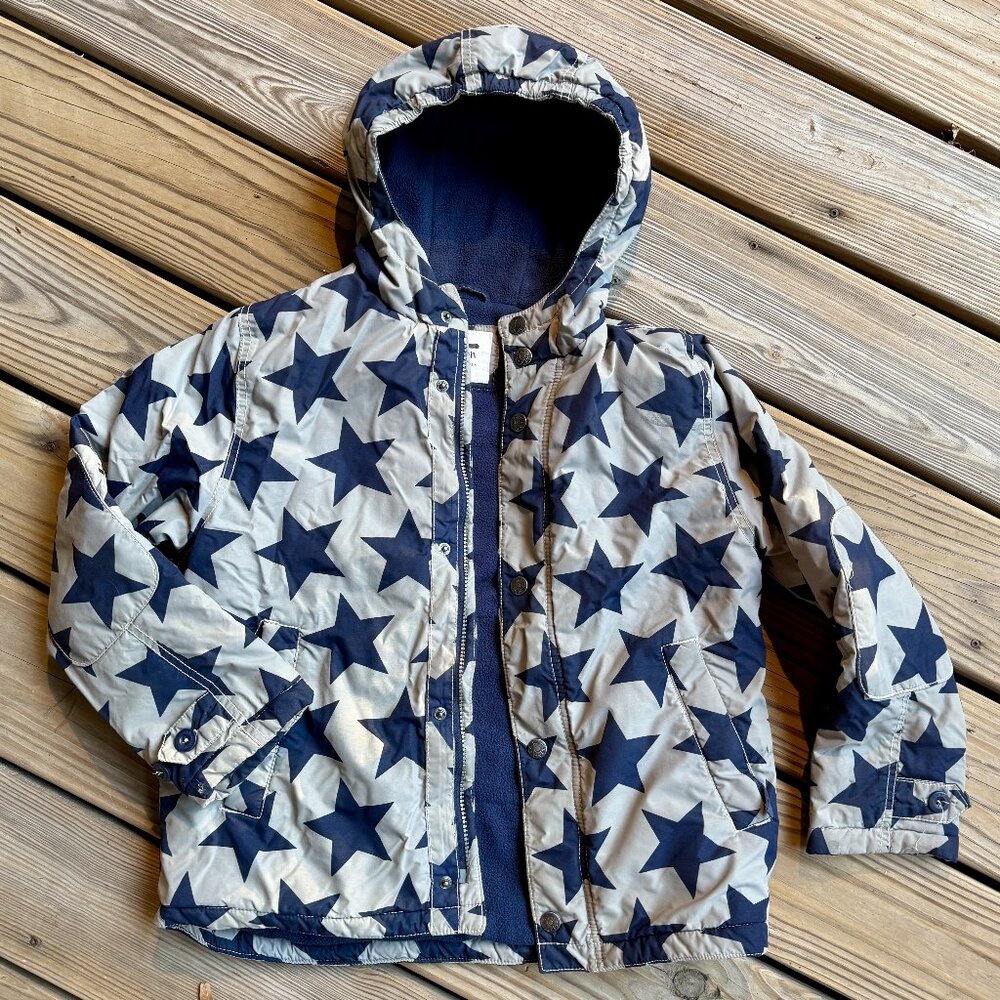 Mini Boden Boys Star Print Fleece Lined Winter Jacket Coat Size 9-10Y
